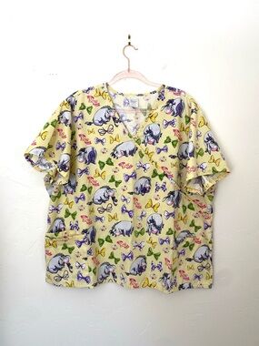 Disney Eeyore 3X Women's Scrub Top Yellow Winnie the Pooh Oh, Bow is me Design